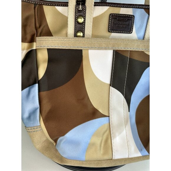 Coach Y2K Hamptons Weekend Scarf Print Tote Brass, Multicolor Brown/Blue - Picture 2 of 10